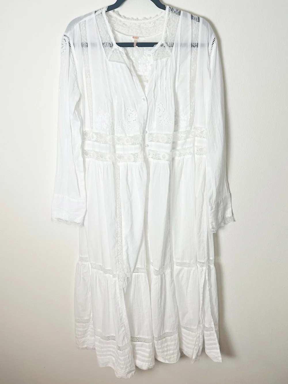 Free People Keepsake Maxi Top White Lace Inset Embroidered Cotton Small